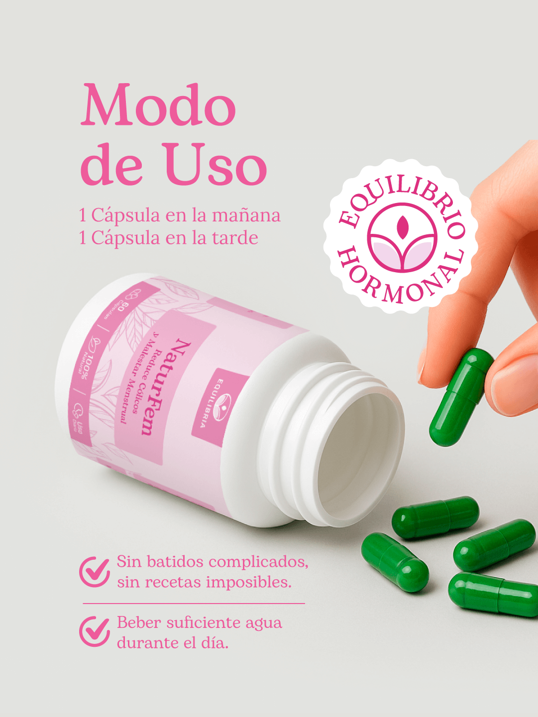 NaturFem suplemento natural para aliviar cólicos y malestar menstrual de forma efectiva y segura.